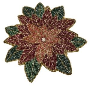 Nicole Miller Christmas Holiday Poinsettia Beaded 14" Charger Placemat